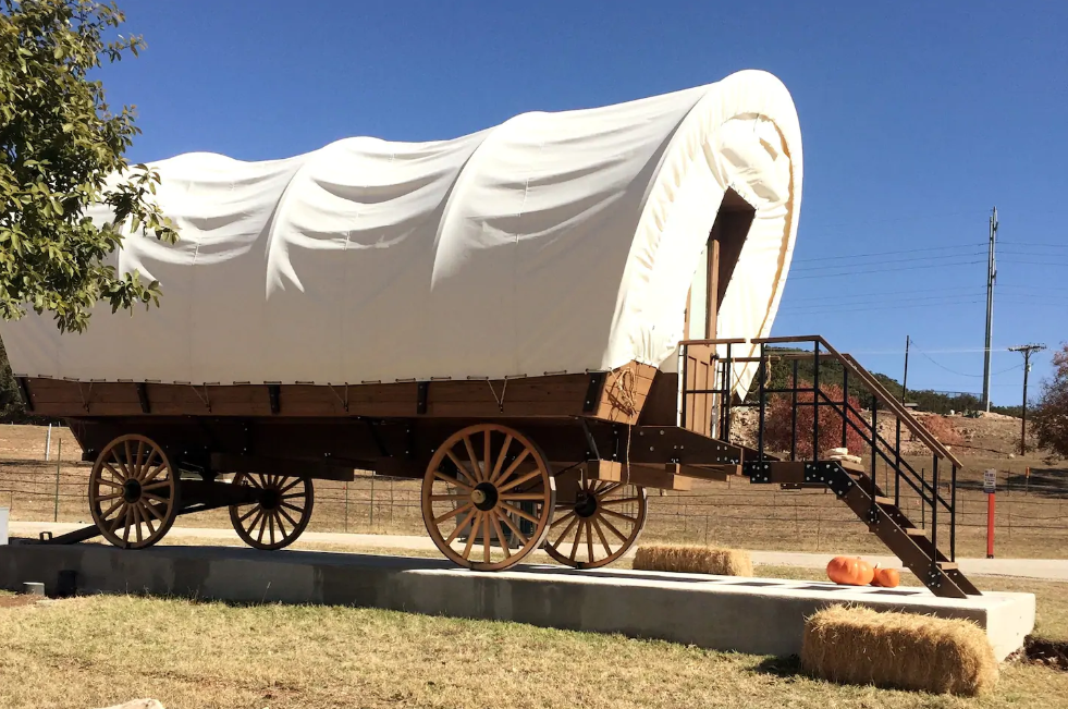 Conestoga Covered Wagon Glamping In Fredericksburg, Texas